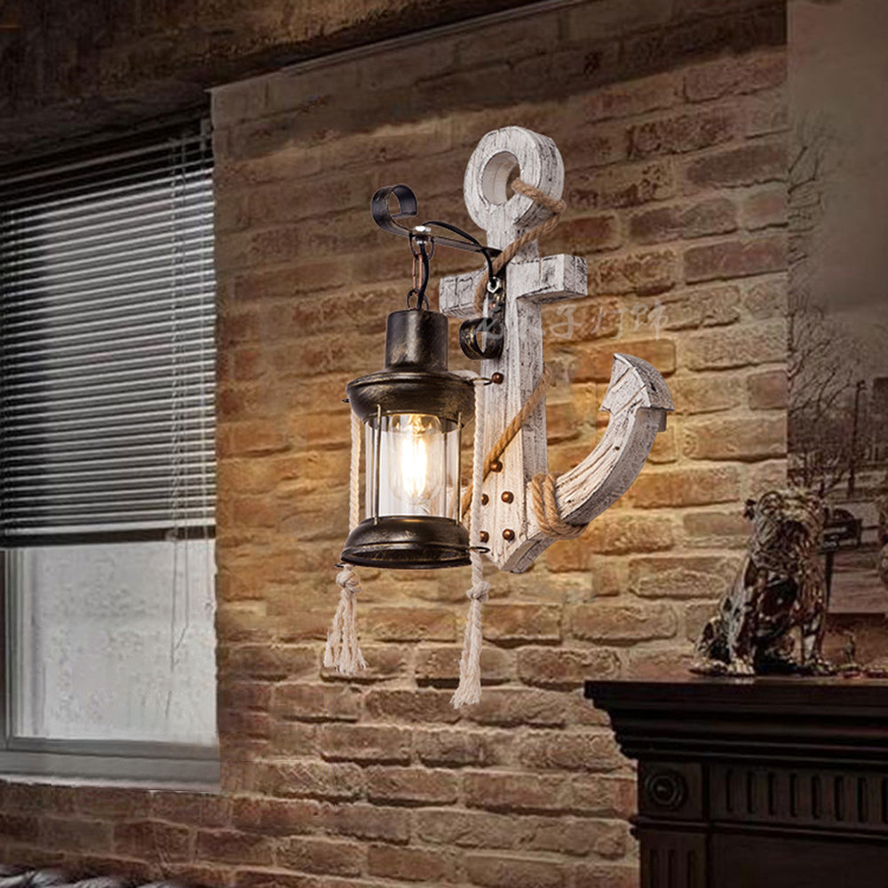 Epoch Anchor Lantern Wall Lamp, Vintage/Antique, Wood, Bedroom