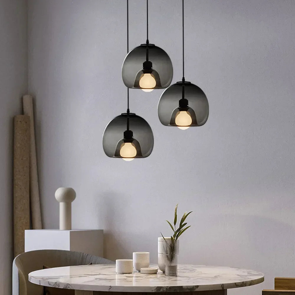 Norvia Pendant Light Globe Glass Amber/Smoky Grey