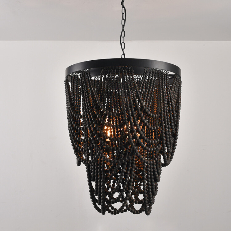 Muto bóhemískur LED-ljósakrónulampi úr viði og málmi
