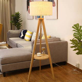 Ozawa Golvlampa Triangel Vintage, Trä/Tyg, Beige, Vardagsrum