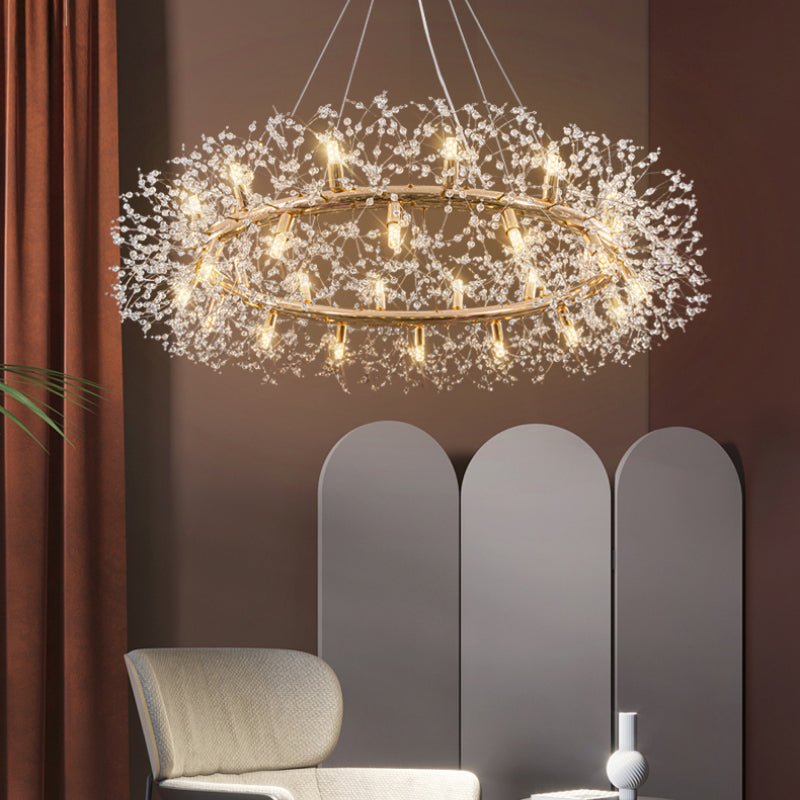 Arisha-modernin voikukkamainen LED-riippuvalaisin, kultainen kristalli, makuuhuoneeseen/olohuoneeseen