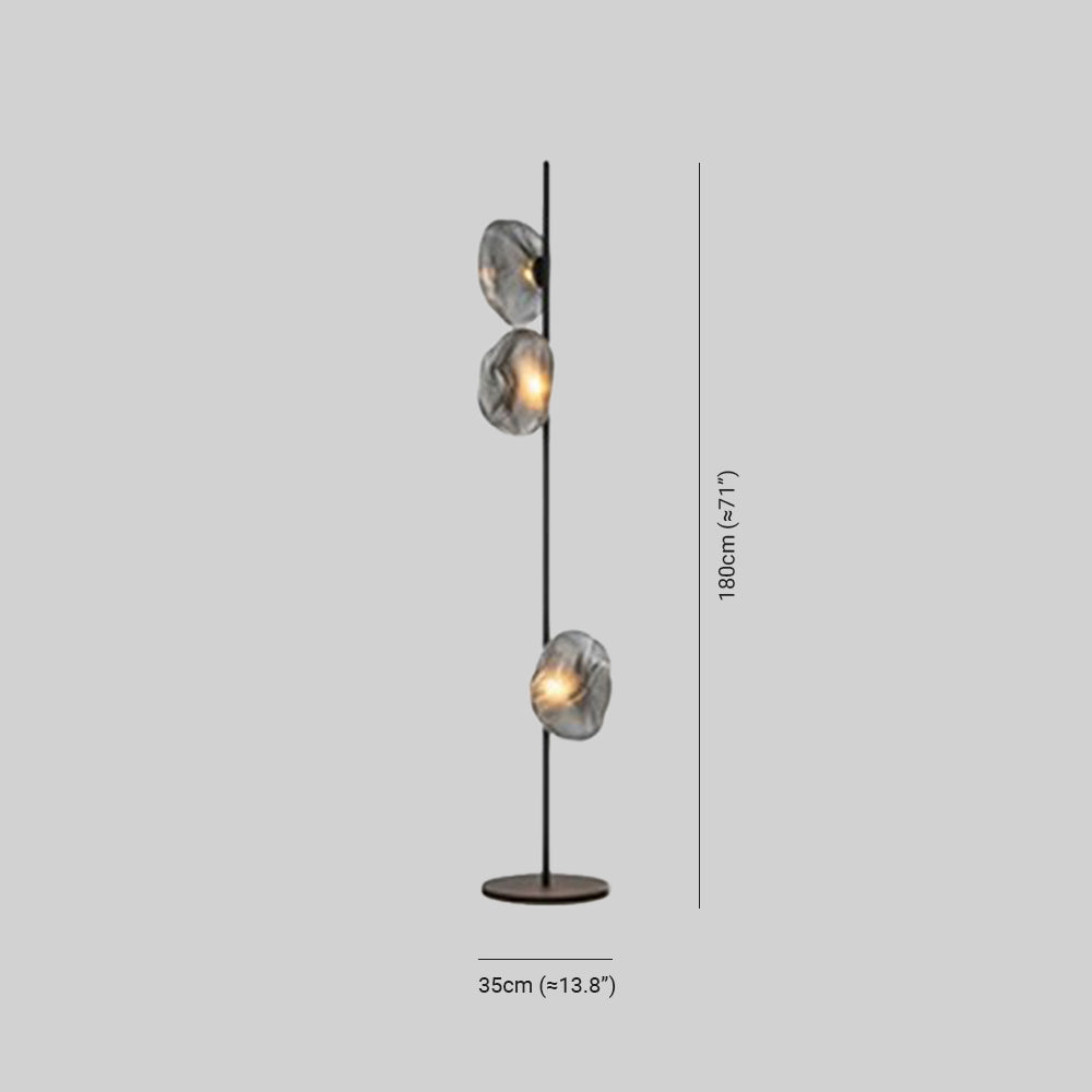 Byers exklusiv golvlampa med blomform i metall/glas, svart/guld/grå