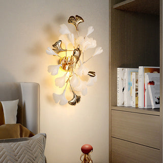 Olivia Modern LED Dekorativ Gingko Vägglampa Metall Keramik Vit/Guld Vardagsrum/Matsal/Sovrum