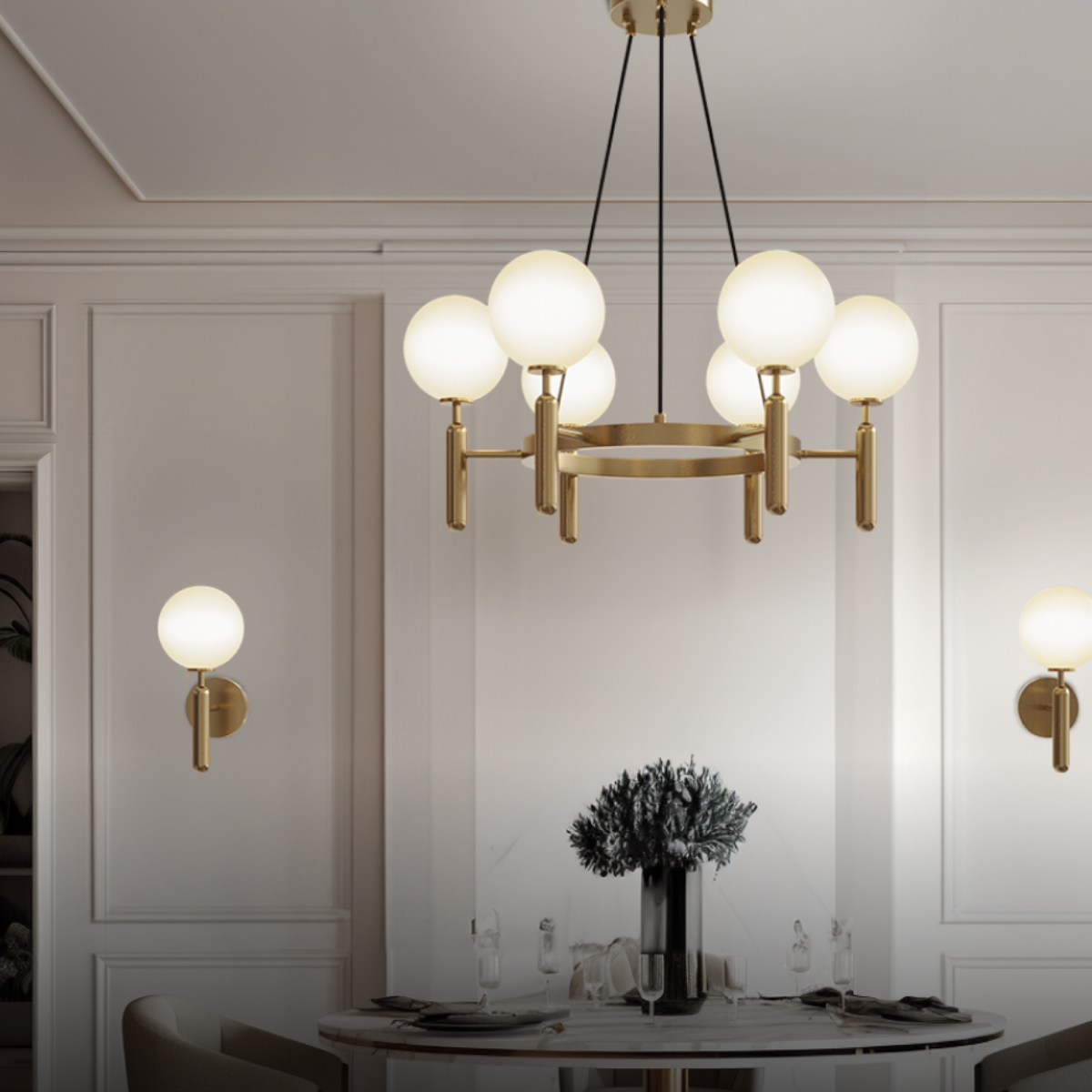 Kristy designad klotformad pendellampa Glas/Metall Guld Vit