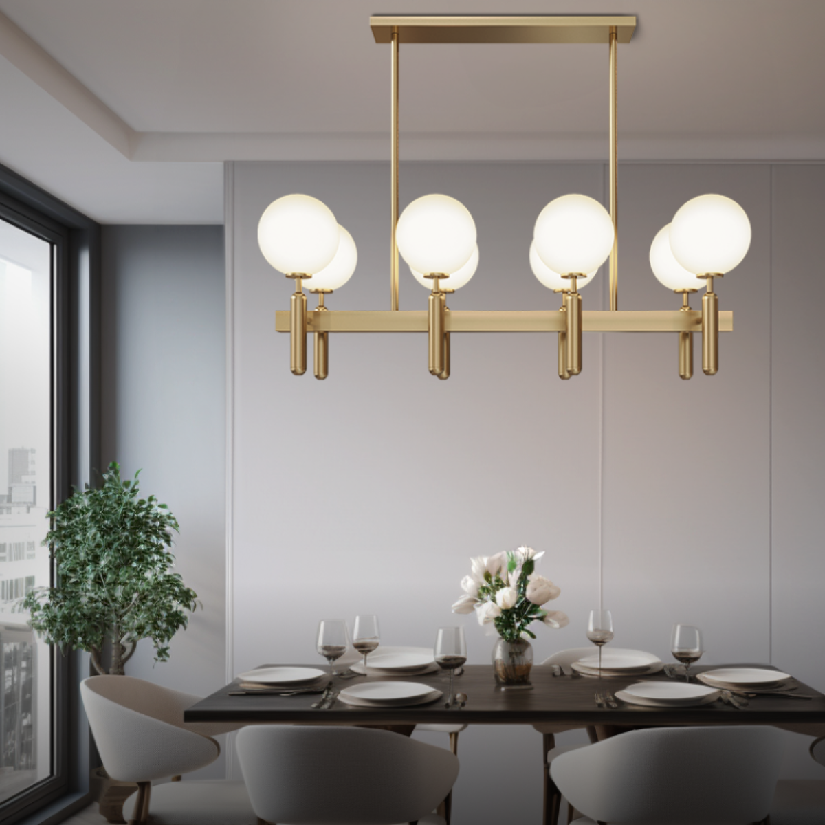 Kristy designad klotformad pendellampa Glas/Metall Guld Vit
