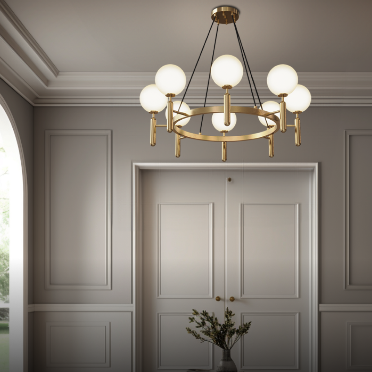 Kristy designad klotformad pendellampa Glas/Metall Guld Vit