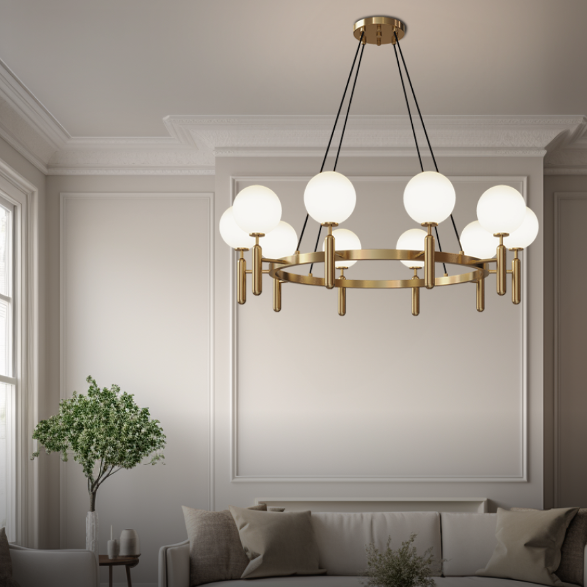 Kristy designad klotformad pendellampa Glas/Metall Guld Vit
