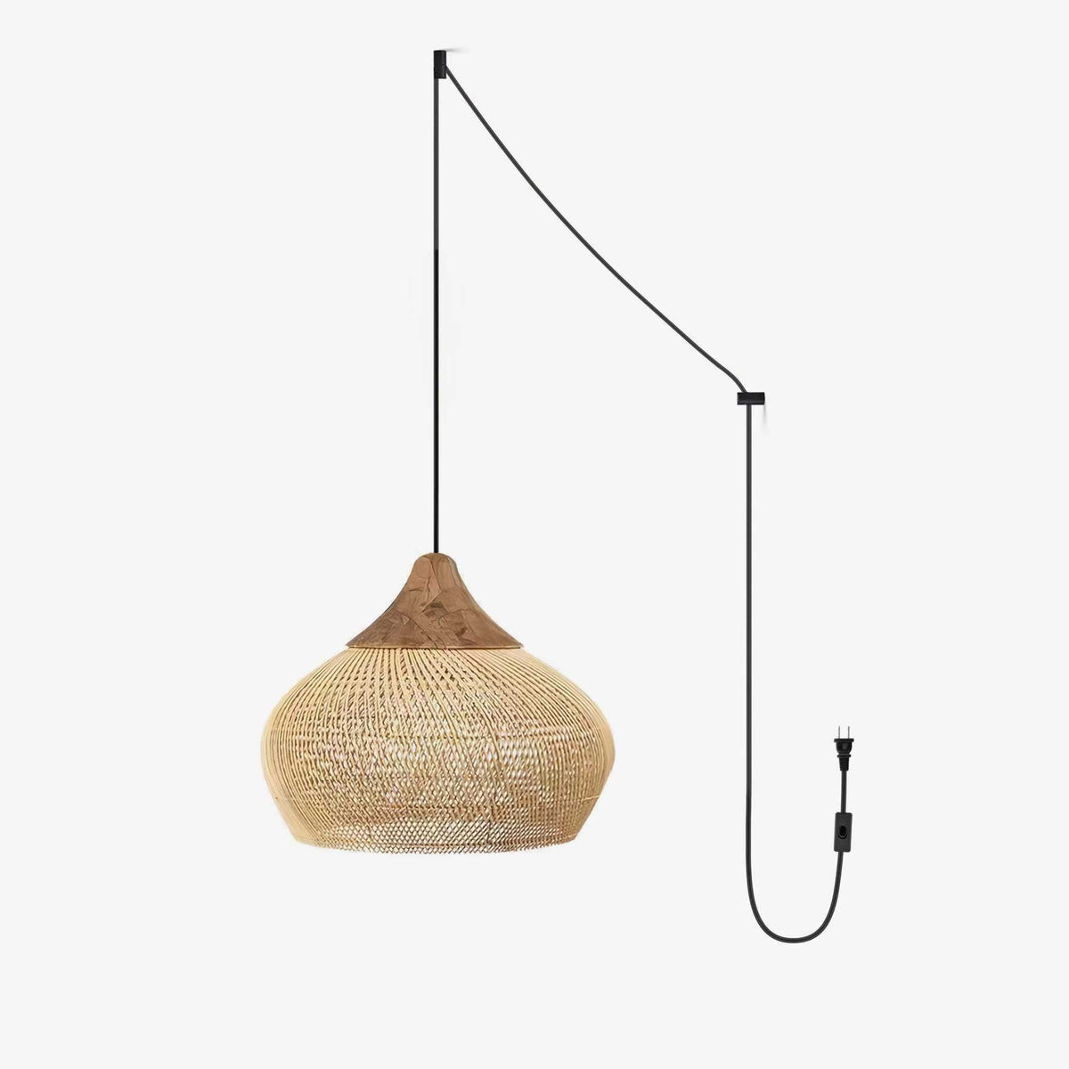Candeeiro suspenso Canirora em rattan entrançado, com suspensão decorativa