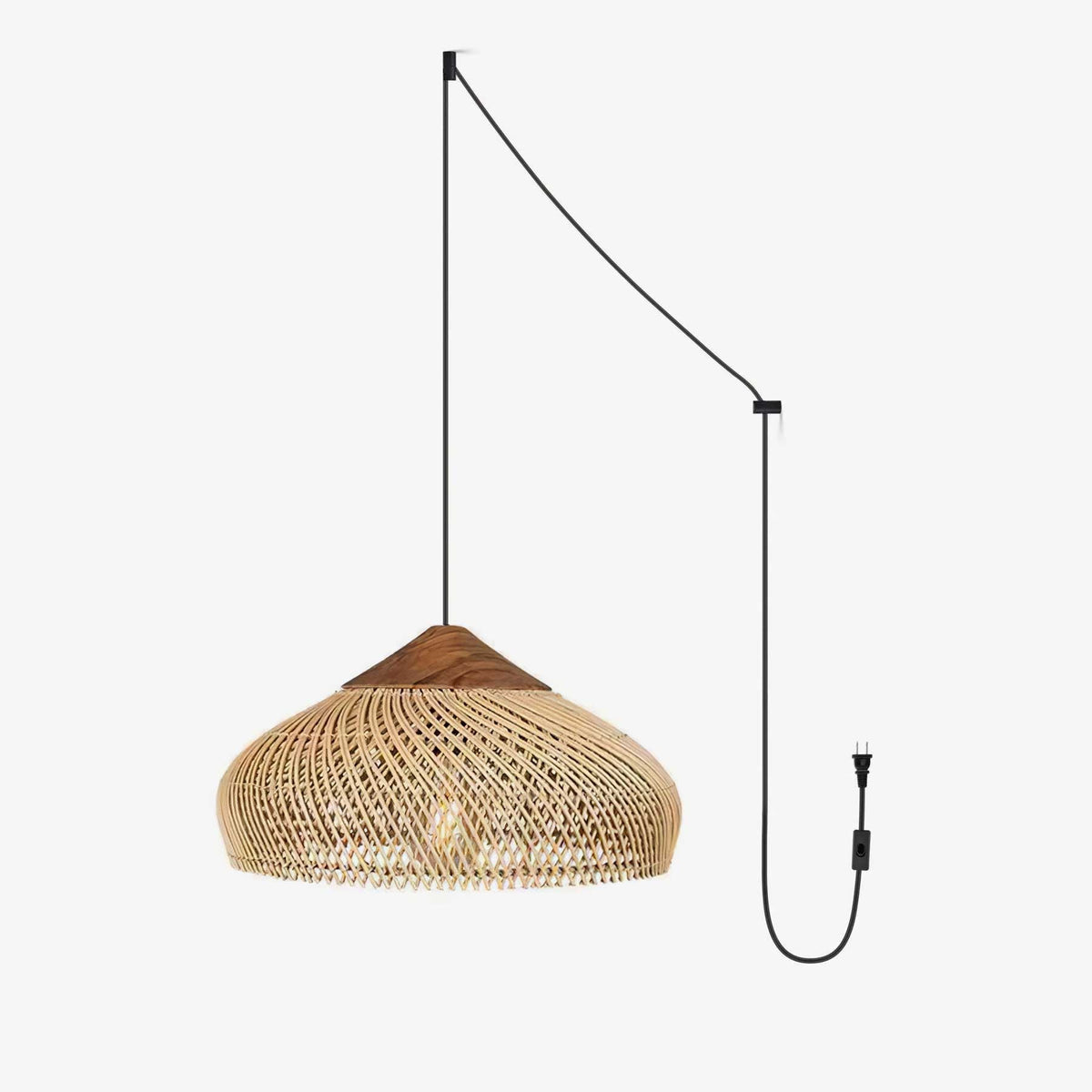 Candeeiro suspenso Canirora em rattan entrançado, com suspensão decorativa