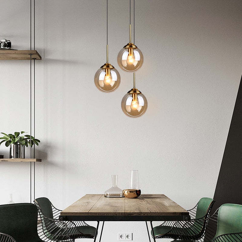 Valentina designad bubbelpendellampa i glas, rökfärgad/klar/bärnstensfärgad
