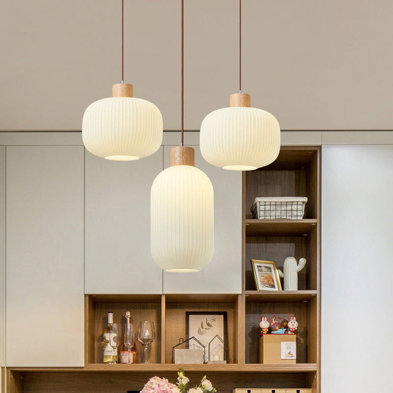 Muto modern pendellampa i trä/glas, vit