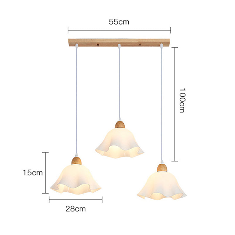 Muto Minimalist Flower /Wood Pendant Light, White