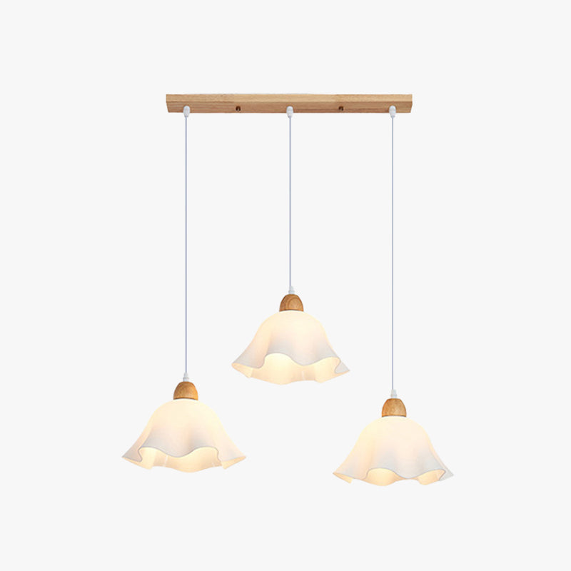 Muto Minimalist Flower /Wood Pendant Light, White