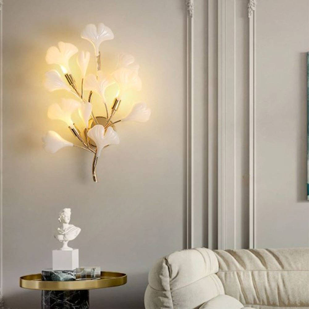 Olivia Decorative Flower in Golden White Ceramic Wall Lamp