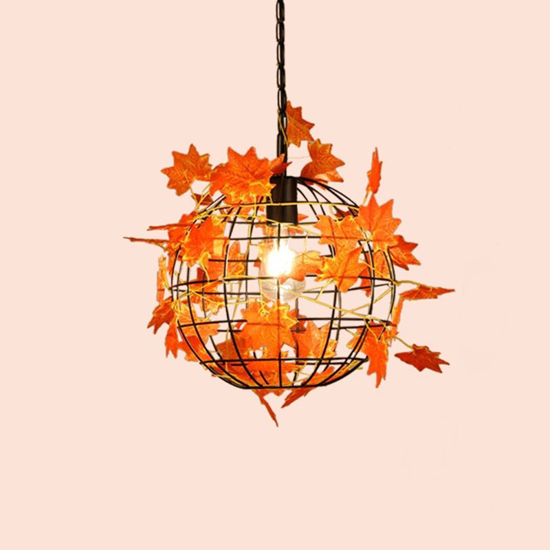 Ritta rustik art deco-globe-pendellampe med plante- og vinrankemotiv