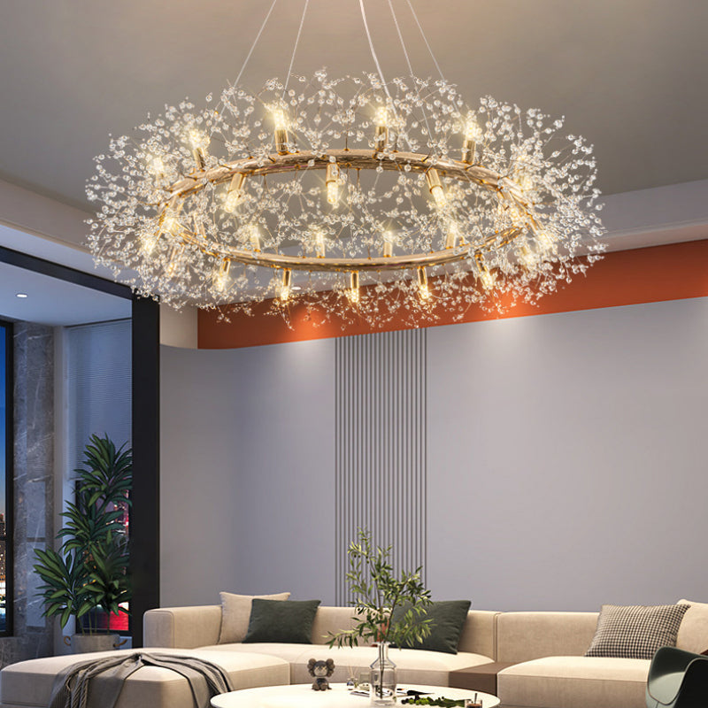 Arisha-modernin voikukkamainen LED-riippuvalaisin, kultainen kristalli, makuuhuoneeseen/olohuoneeseen