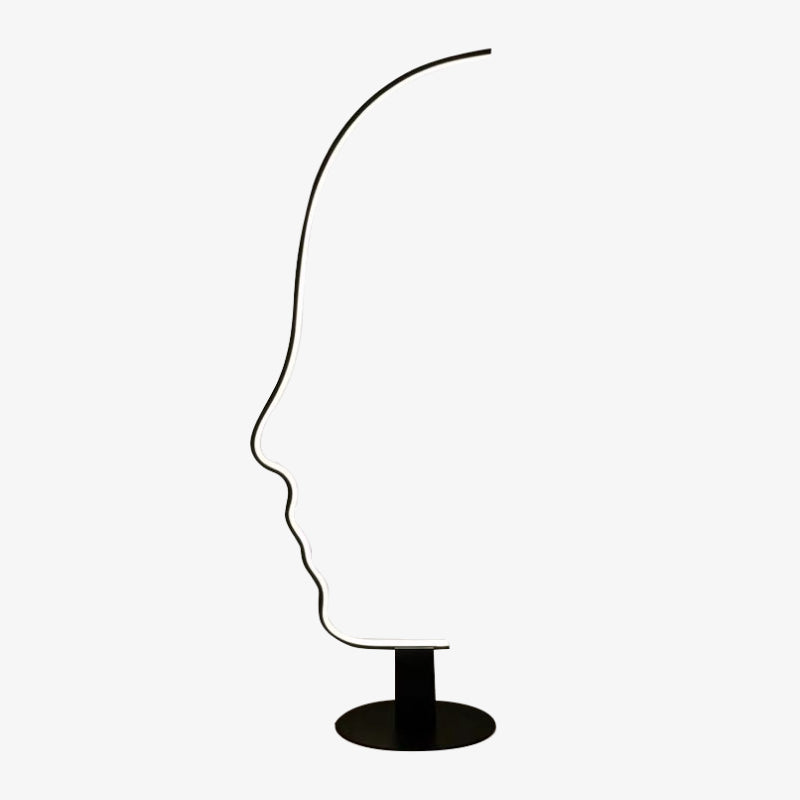 Arisha modern bågformad golvlampa med profil av ett människ ansikte, svart, metall/silikon