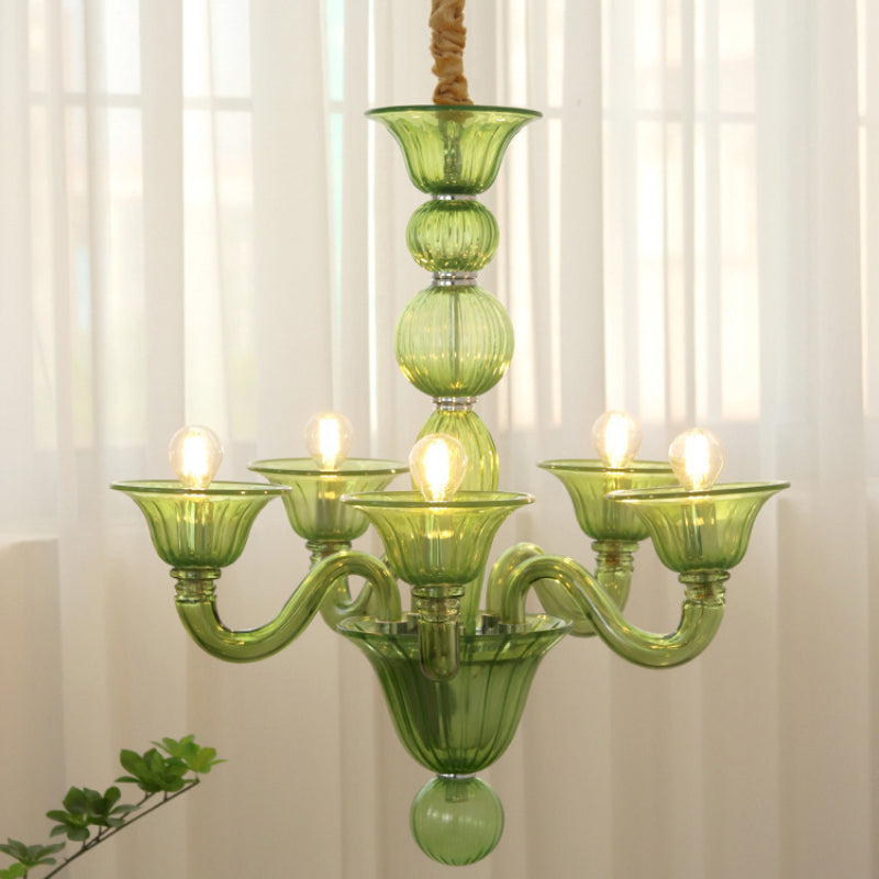 Silva retro-lysekrone i glas, gul, grøn og transparent