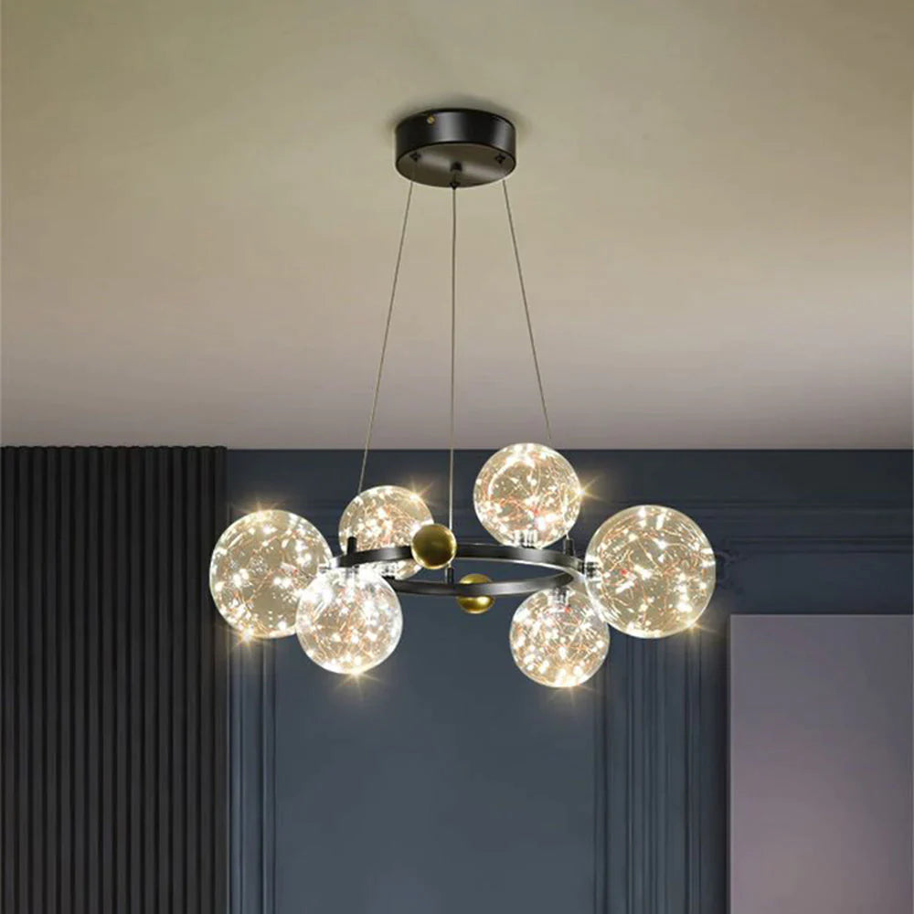 Valentina – art déco-hengiljós með lýsandi kúlum úr gleri