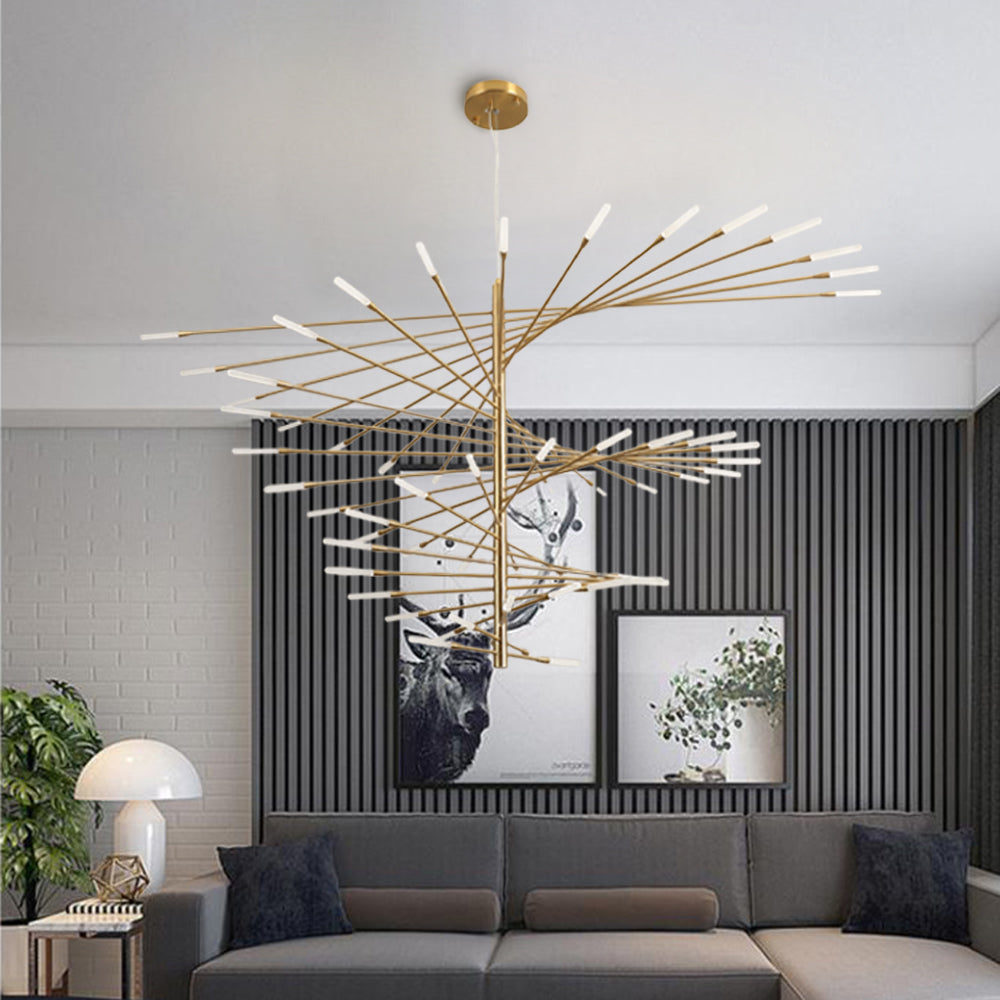 Arisha modern roterande ljuskrona i fyrverkeriform, svart/guld, vardagsrum/konstgalleri
