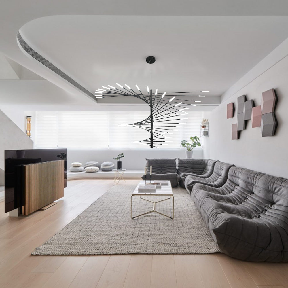 Arisha modern roterande ljuskrona i fyrverkeriform, svart/guld, vardagsrum/konstgalleri
