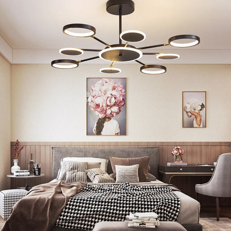 Arisha moderni LED-kattokruunu, geometrinen, musta, himmennettävä