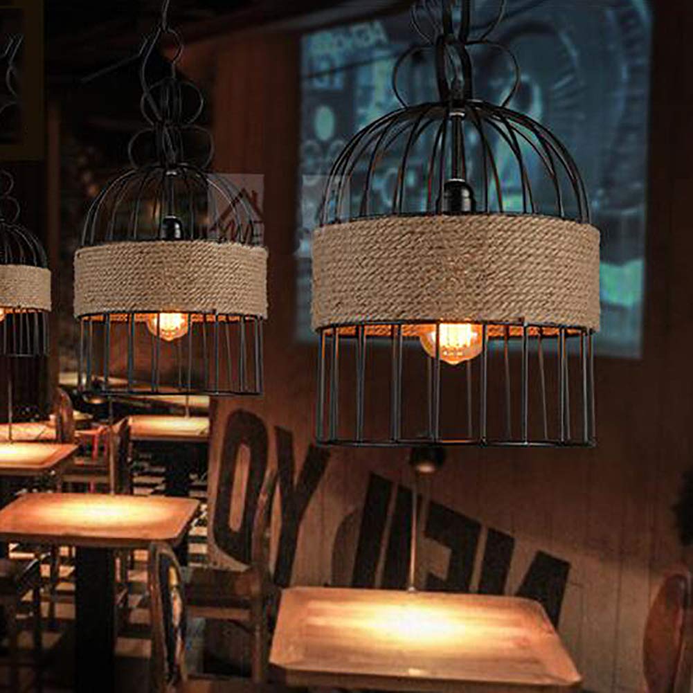 Epoch Design LED-pendellampe som fuglebur i metal/reb til café/bar/restaurant