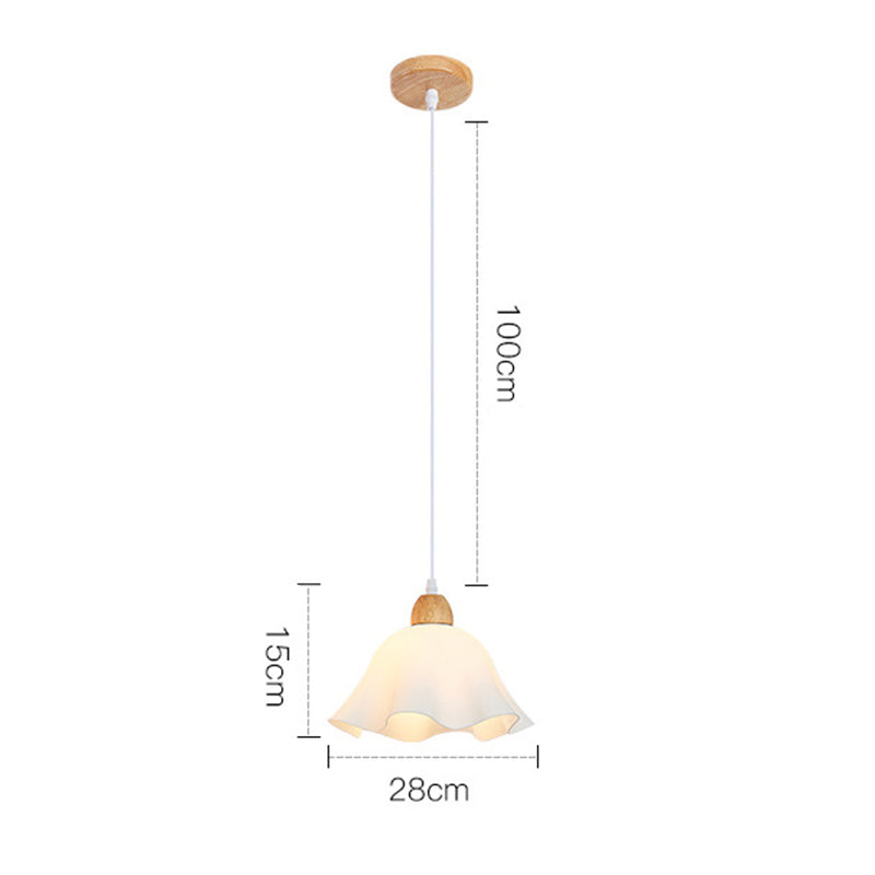 Muto Minimalist Flower /Wood Pendant Light, White