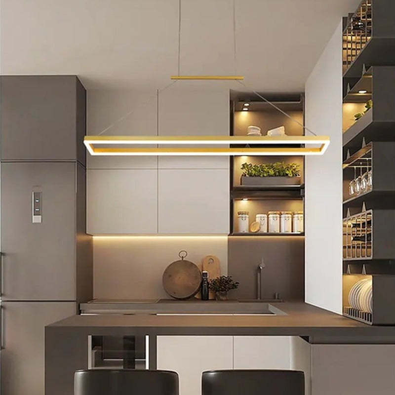 Nexil Modern Rectangular Hanging Pendant Light, Gold/Coffee