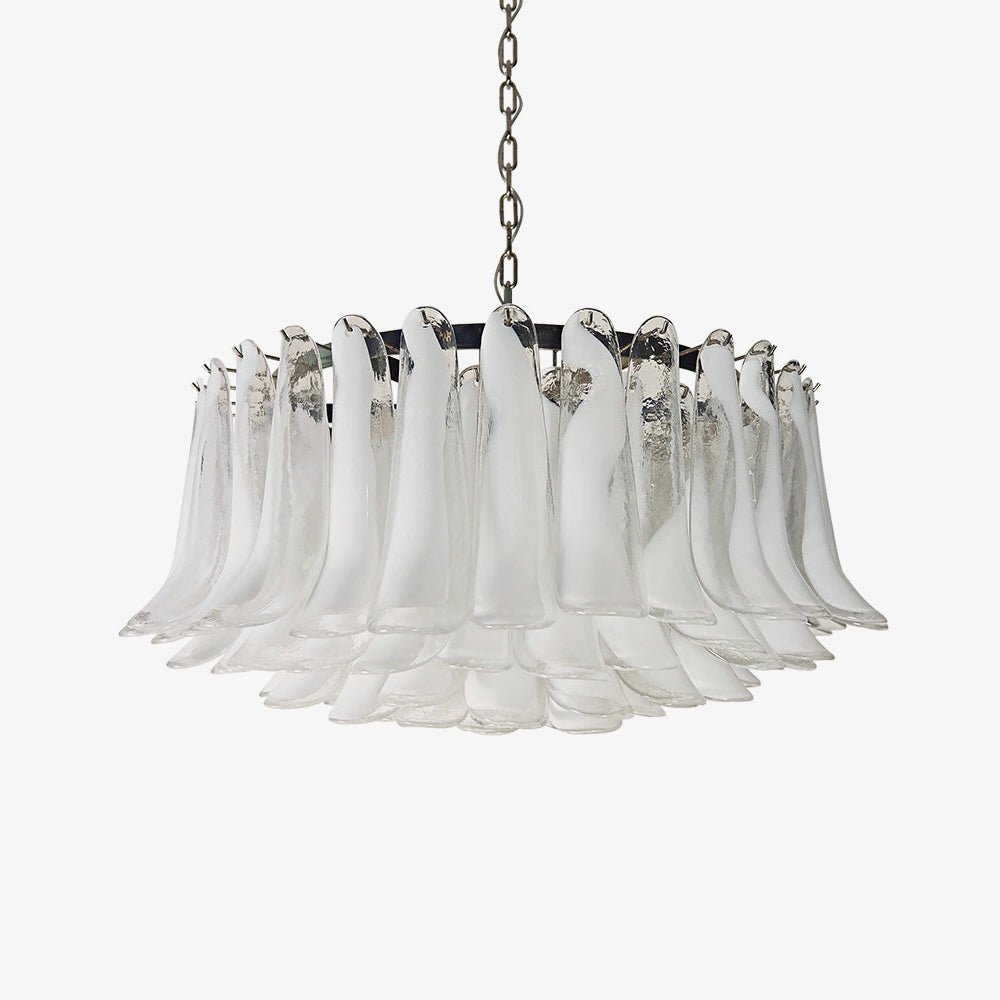 Lustre Thalion elegante com pétalas brancas em vidro Murano