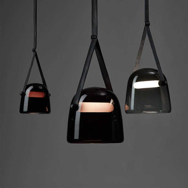 Valentina moderne nordisk pendellampe i læder/glas, grå/hvid
