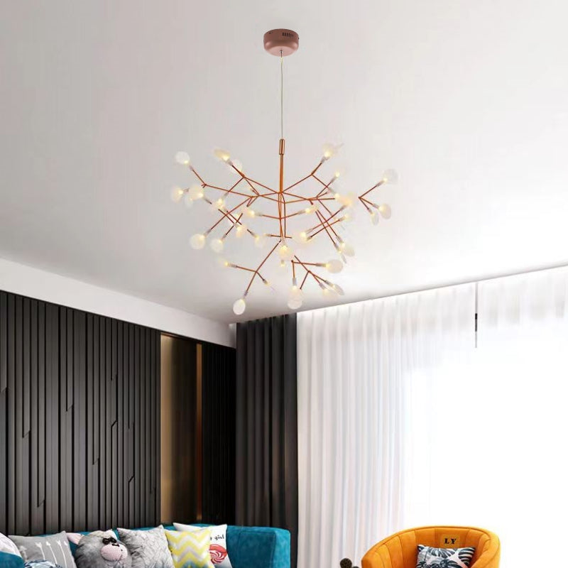 Lior unik Sputnik-ljuskrona i art déco-stil med eldflugor, vardagsrum/sovrum