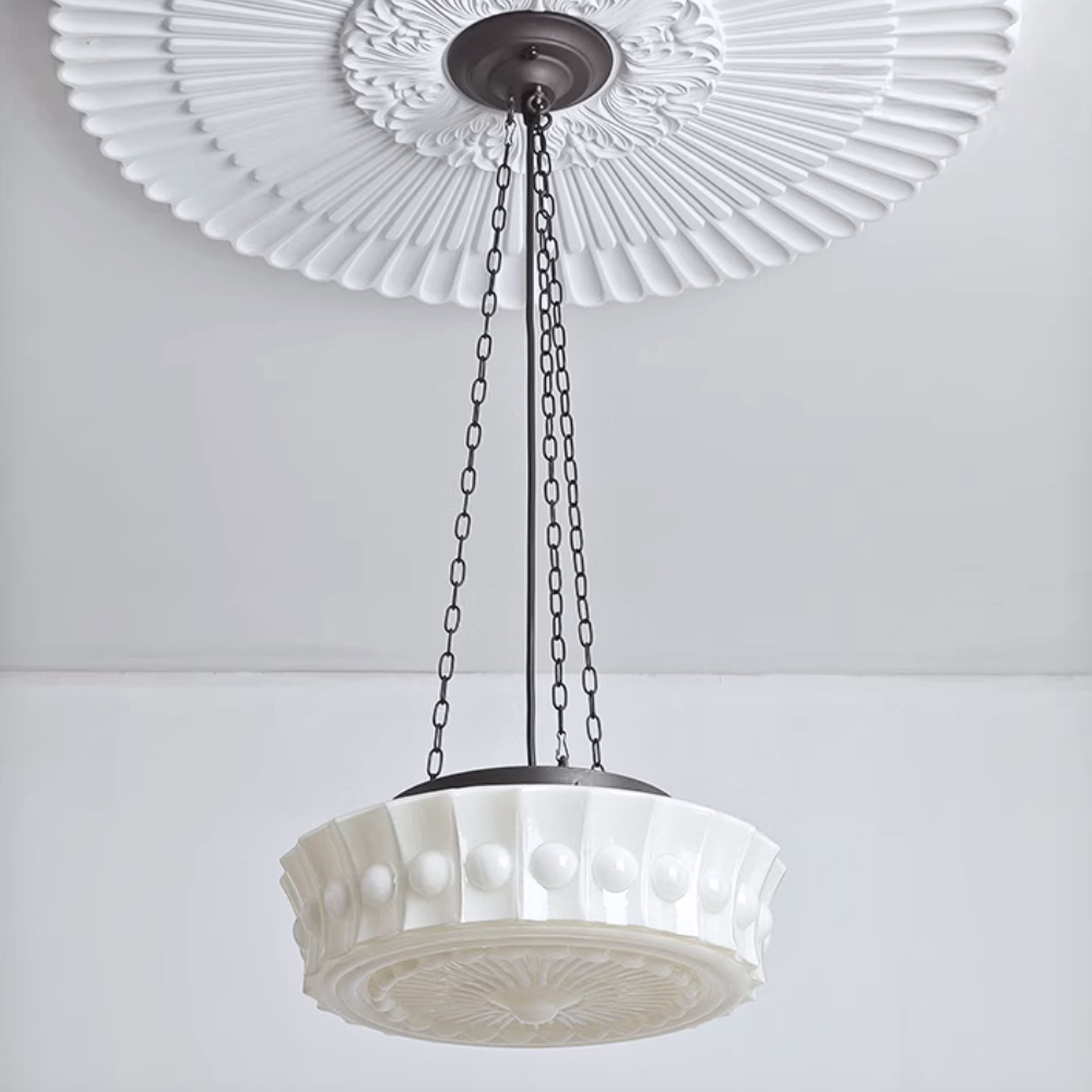 Valentina vintagependellampa med kupol i fransk lantstil, vit/beige
