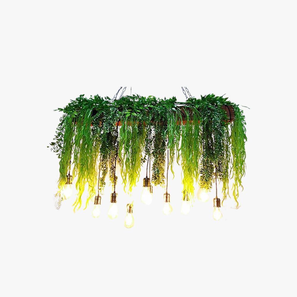 Ritta naturlig dekorativ rektangulær pendellampe i metal med plante, grøn