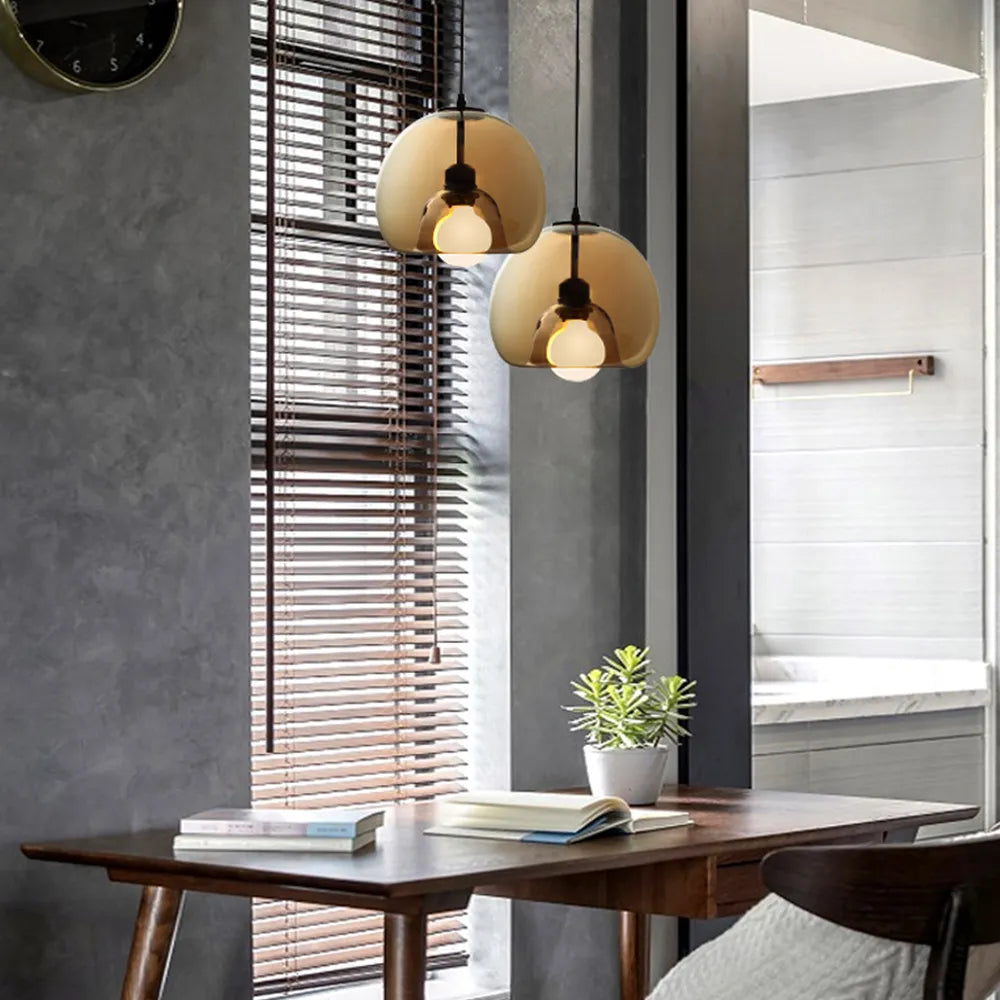 Norvia Pendant Light Globe Glass Amber/Smoky Grey