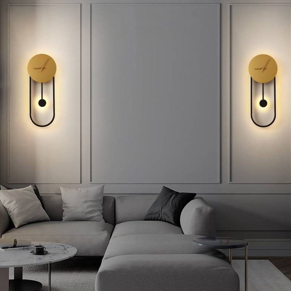 Arisha Nordic Clock Wall Lamp, Gold & Black