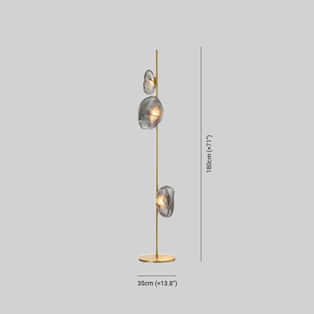 Byers exklusiv golvlampa med blomform i metall/glas, svart/guld/grå