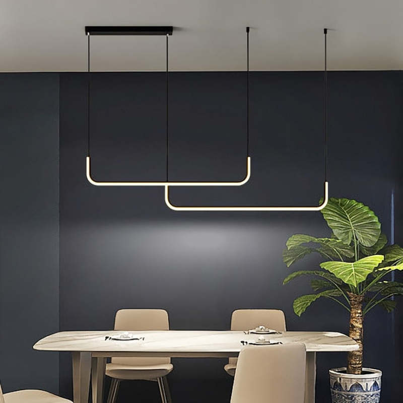 Sorev Modern Linear Pendant Light Double Frame, Black/Gold