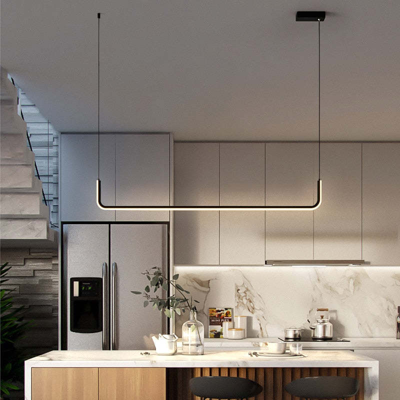 Sorev Modern Linear Pendant Light Double Frame, Black/Gold