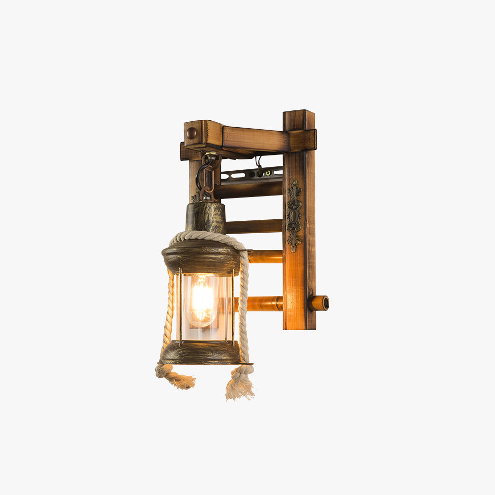 Epoch vintage vägglampa i form av lykta, trä och metall