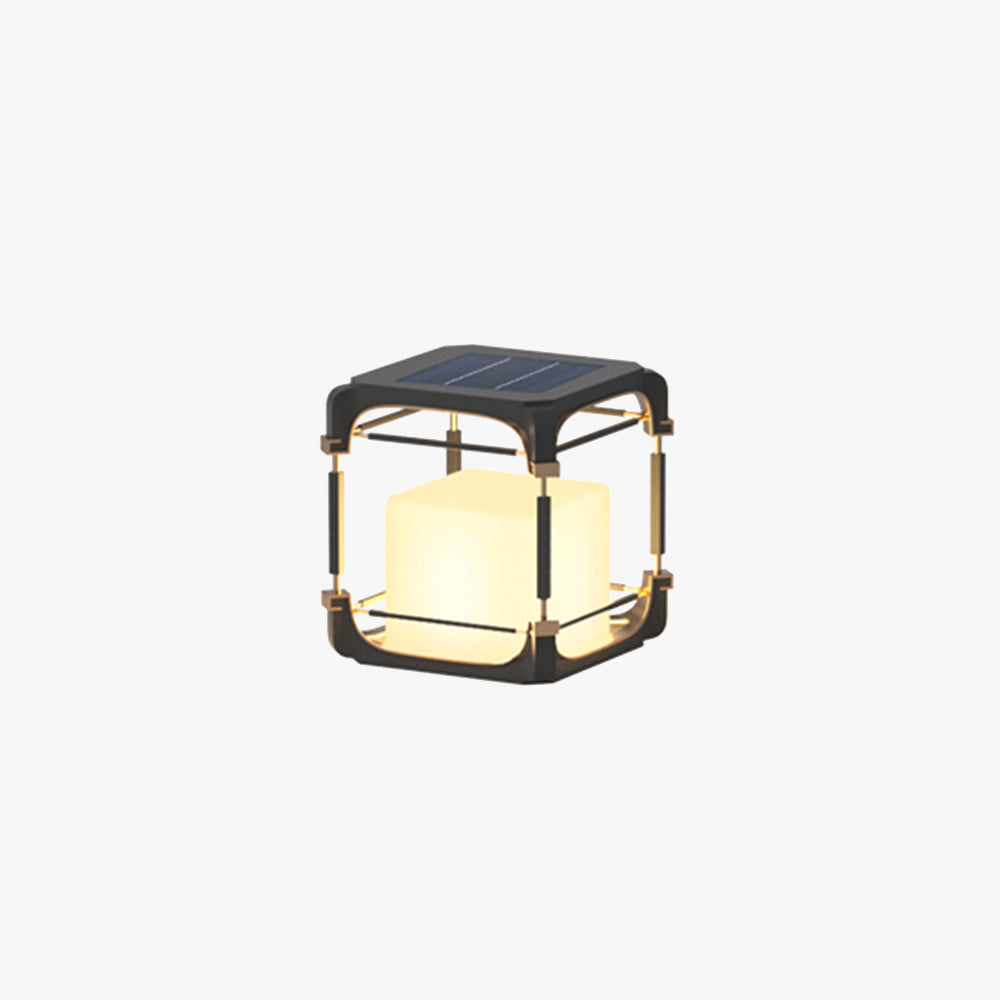 Ray Simple Cube/Cuboid Outdoor Floor Lamp, Hardwired/Solar, Black