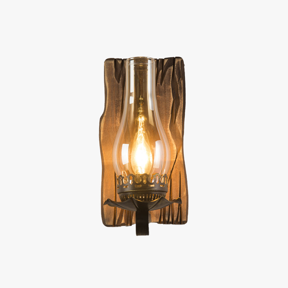 Epoch vintage vägglampa i form av ljus, trä och glas, sovrum