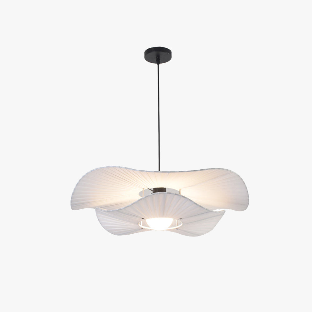 Ritta modern nordisk pendellampa med skärm i tyg/metall, vit