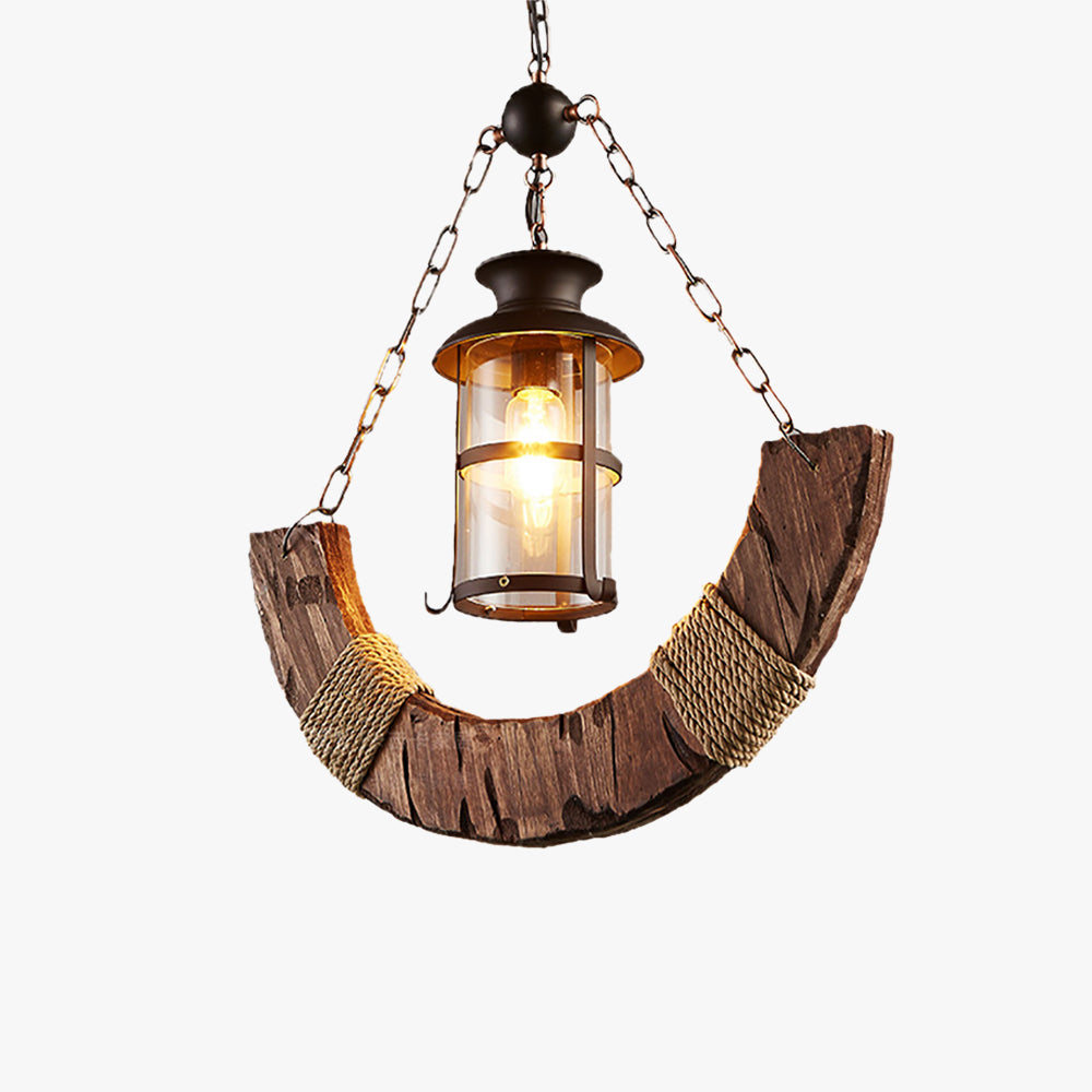 Epoch retro rustik buet pendellampe med lanterne i metal/træ og glas
