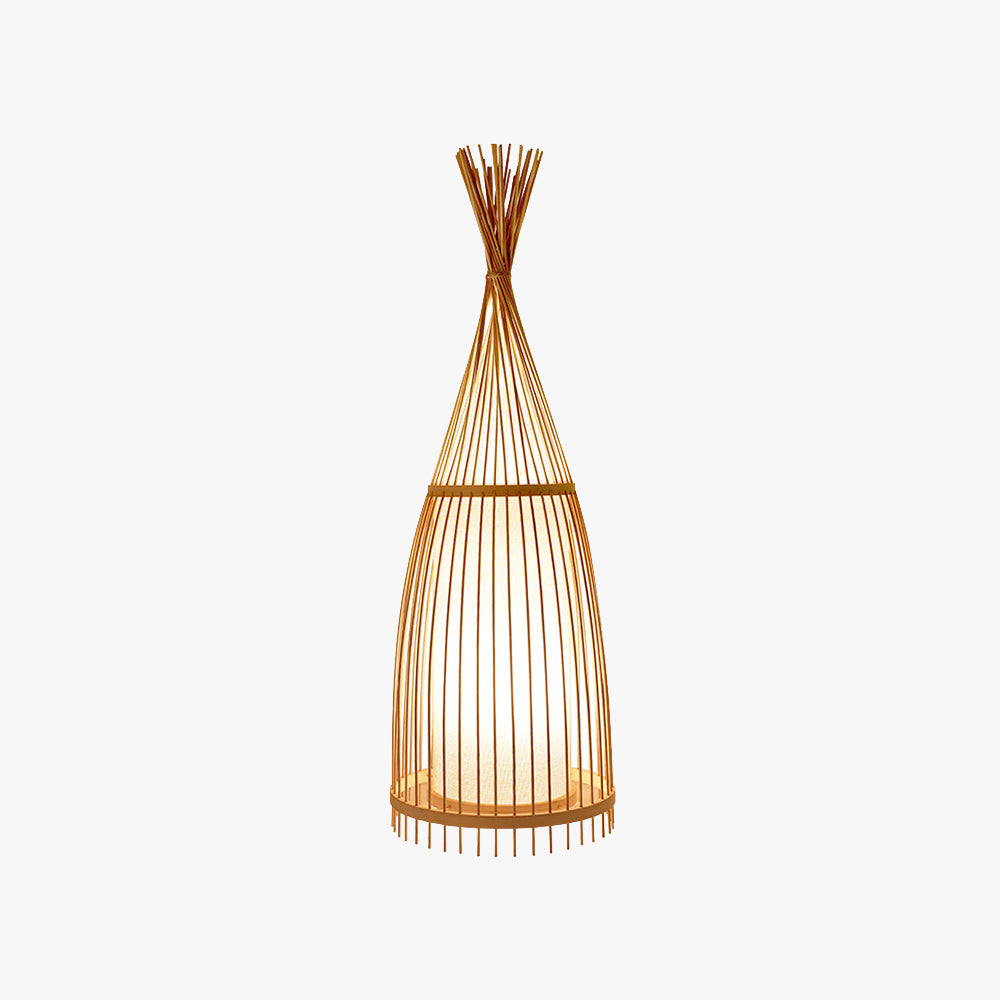 Ozawa sveitalegur standandi gólflampi í flöskulaga hönnun, rattan/efni, svefnherbergi