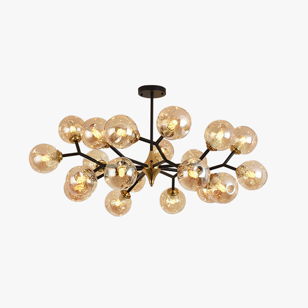Valentina art deco-lysekrone i glas med bobler, ravfarvet