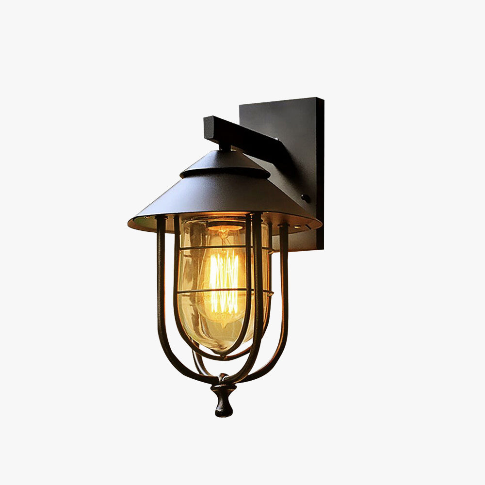 Ray vintage utomhusvägglampa i metall med lanternform, svart