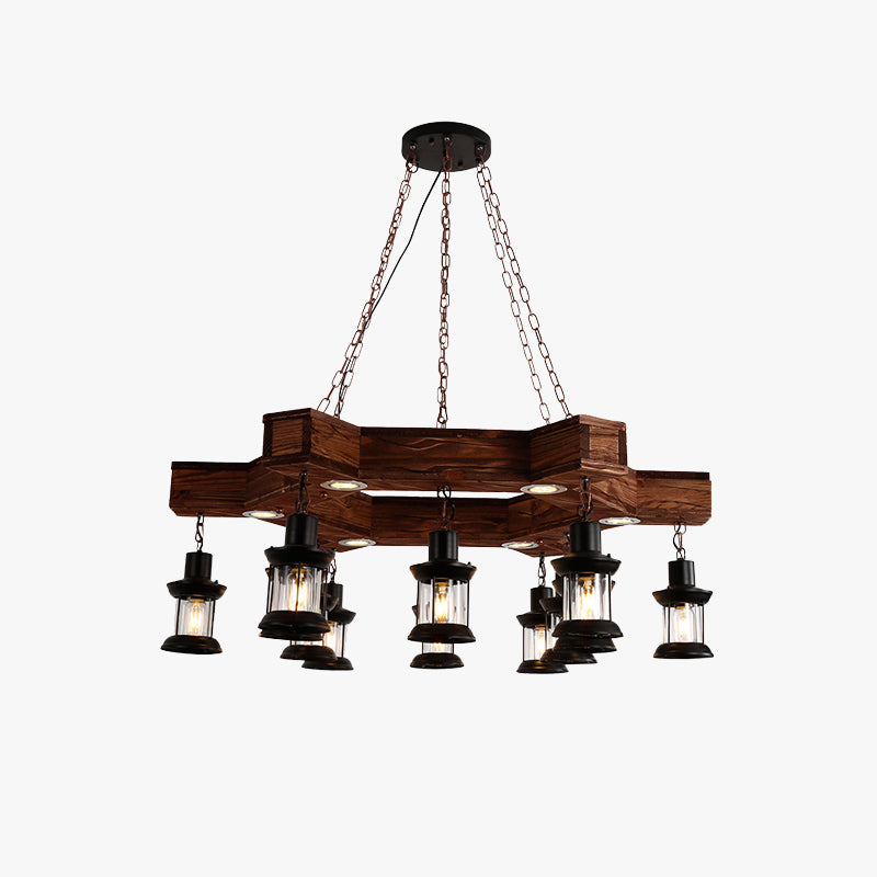 Epoch Retro Metal/Wood Lantern Pendant Light, Walnut