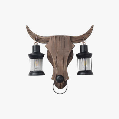 Austin vintage vägglampa i form av tjur, 2-armad, trä/metall, sovrum
