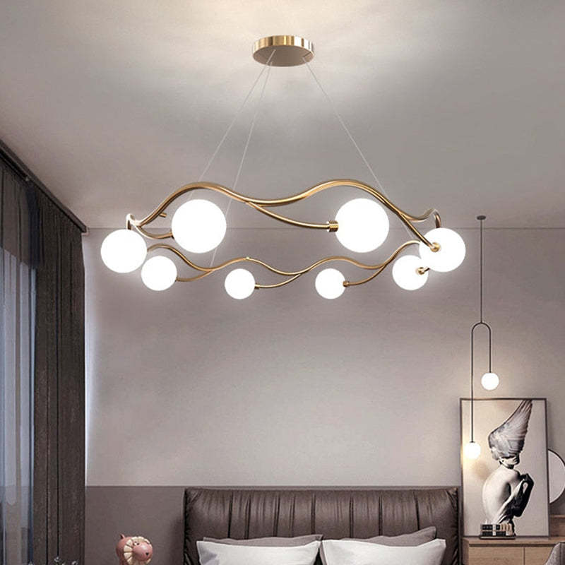Valentina Modern Designe Wave Metal/Glass Pendant Light, White/Gold